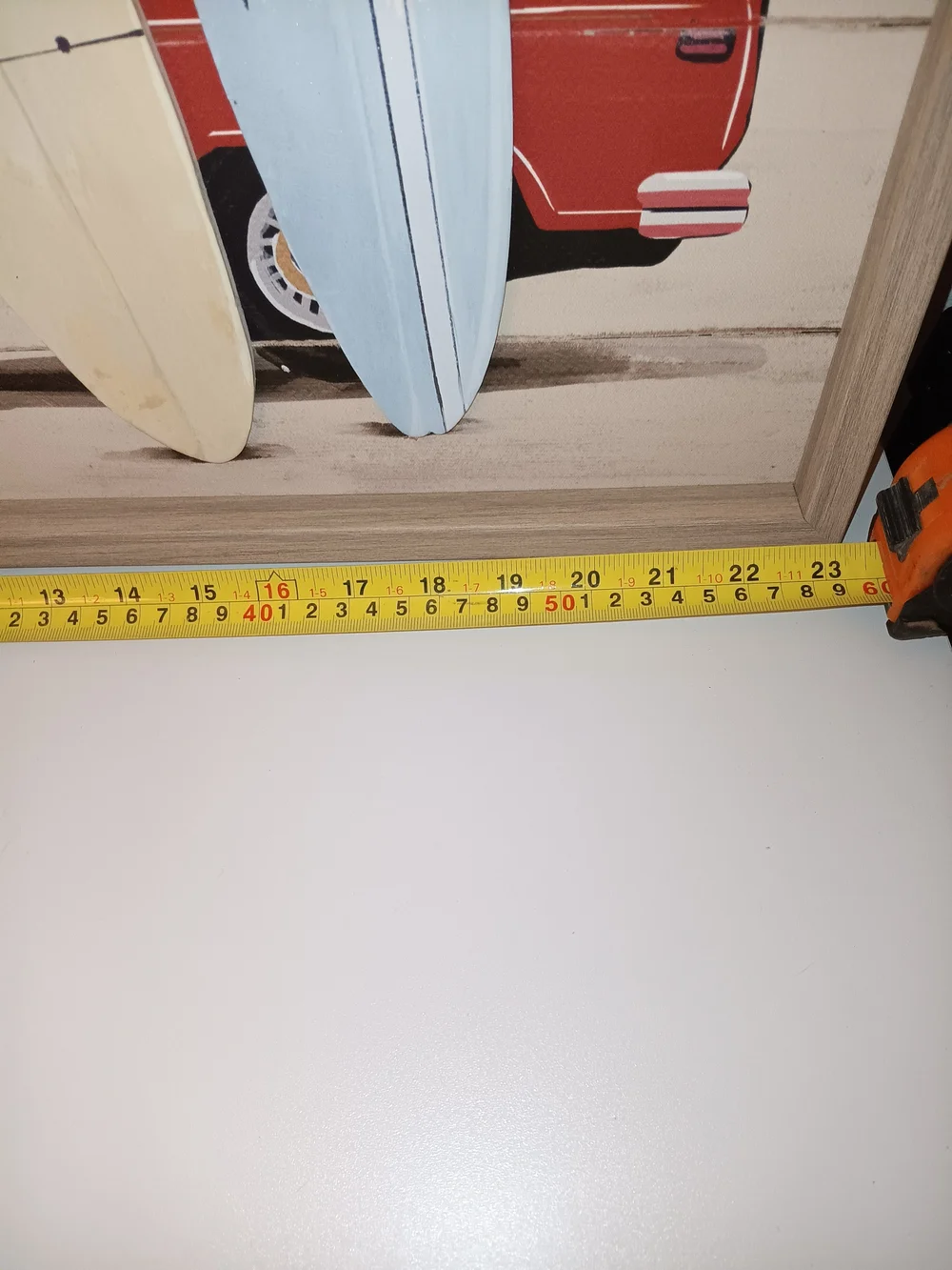 Red VW Camper Van Wall Art with Surfboards - Coastal Accent
